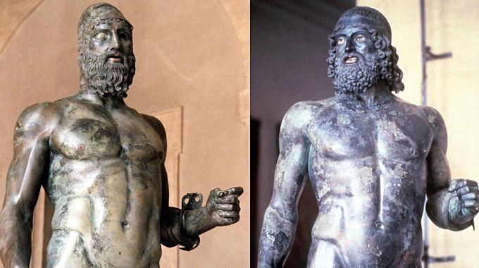 Le statue dei Bronzi di Riace (Ansa)